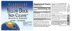 Label for Yellow Dock Skin Cleanse 610 mg