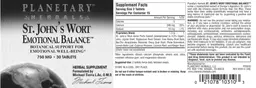 Label for St. John's Wort Emotional Balance 750 mg