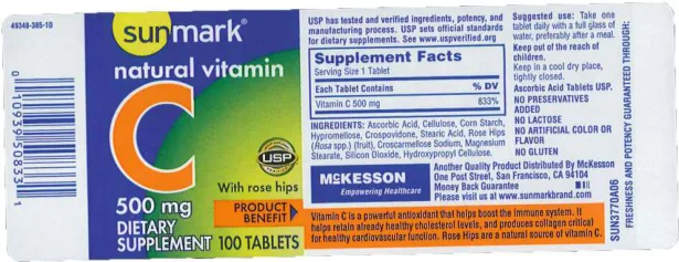 Label for Natural Vitamin C 500 mg