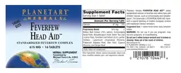 Label for Feverfew Head Aid 615 mg