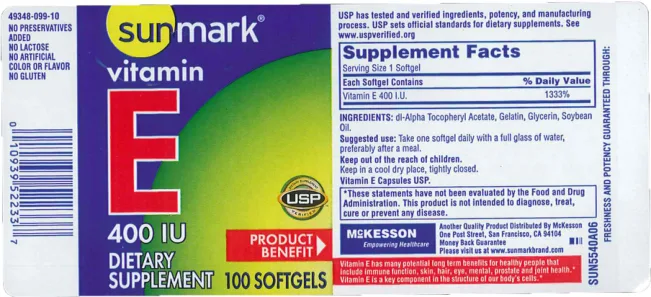 Label for Vitamin E 400 IU
