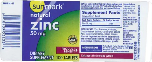 Label for Natural Zinc 50 mg