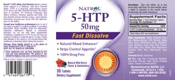 Label for 5-HTP 50 mg Fast Dissolve Natural Wild Berry Flavor