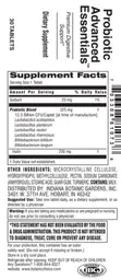 Label for Probiotic Advanced Essentials