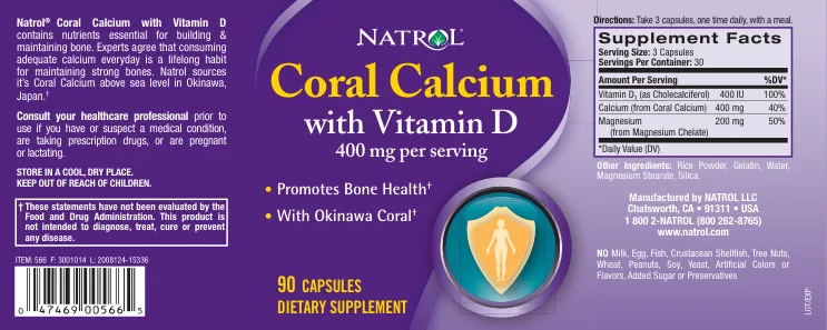 Label for Coral Calcium With Vitamin D