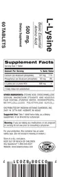 Label for L-Lysine 500 mg