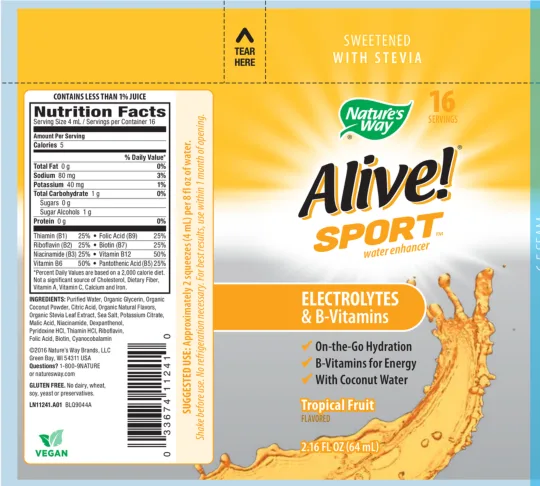 Label for Alive! Sport Tropical Fruit Flavored