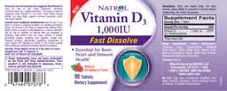 Label for Vitamin D3 1,000 IU Fast Dissolve Natural Strawberry Flavor