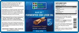 Label for Blue Ice Fermented Cod Liver Oil Cinnamon Tingle