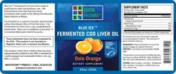 Label for Blue Ice Fermented Cod Liver Oil Oslo Orange