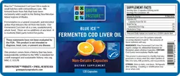 Label for Blue Ice Fermented Cod Liver Oil Non-Gelatin Capsules