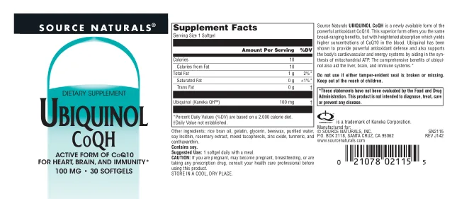 Label for Ubiquinol CoQH 100 mg