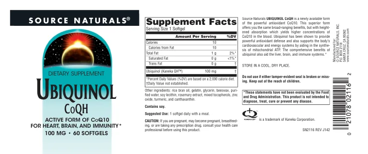 Label for Ubiquinol CoQH 100 mg