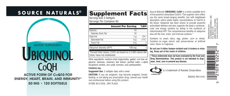 Label for Ubiquinol CoQH 50 mg