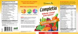 Label for Completia Whole Food Energizer Multi-Vitamin