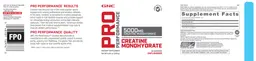 Label for Creatine Monohydrate Unflavored