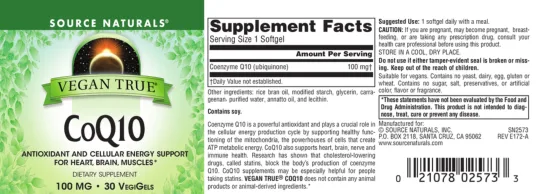 Label for Vegan True CoQ10 100 mg