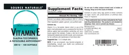 Label for Vitamin E 400 IU