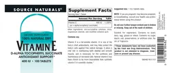 Label for Vitamin E 400 IU