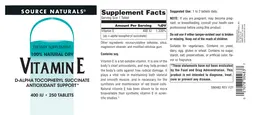 Label for Vitamin E 400 IU
