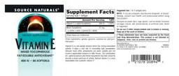 Label for Vitamin E 400 IU