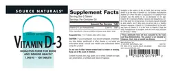 Label for Vitamin D-3 1,000 IU
