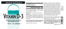 Label for Vitamin D-3 1,000 IU