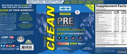 Label for Clean Pre Workout Raspberry Lemonade Flavor