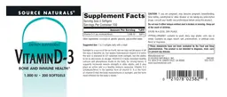 Label for Vitamin D-3 1,000 IU