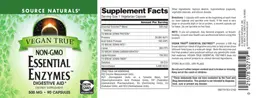 Label for Vegan True Essential Enzymes 500 mg