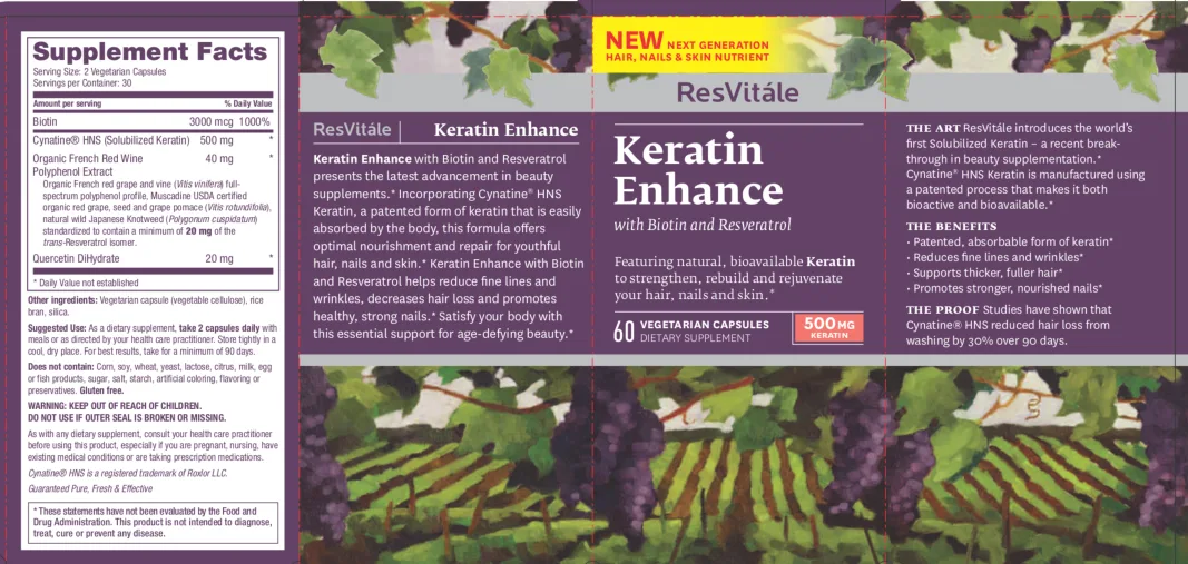 Label for Keratin Enhance With Biotin And Resveratrol 500 MG KERATIN