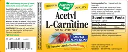Label for Acetyl L-Carnitine 500 mg