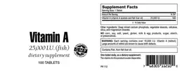 Label for Vitamin A 25,000 IU