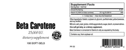 Label for Beta Carotene 25,000 IU