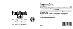Label for Pantothenic Acid 500 mg