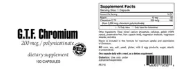 Label for G.T.F. Chromium 200 mcg