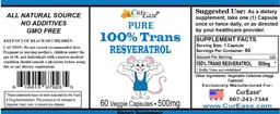 Label for Pure 100% Trans Resveratrol 500 mg