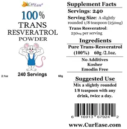 Label for 100% Trans Resveratrol Powder