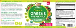 Label for Organic Greens +Probiotics Delicious Mixed Berry Flavor