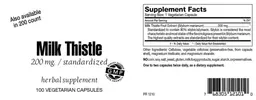 Label for Milk Thistle 200 mg