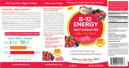 Label for B-12 Energy Fast Dissolves Delicious Wild Berry Blast