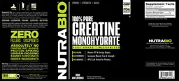 Label for 100% Pure Creatine Monohydrate Raw Unflavored