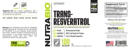 Label for Trans-Resveratrol 100 Milligrams