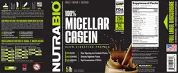 Label for 100% Micellar Casein Dark Chocolate