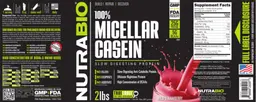Label for 100% Micellar Casein Wild Strawberry