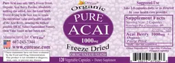 Label for Organic Pure Acai 1000 mg