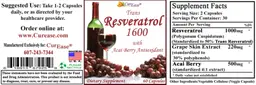 Label for Trans Resveratrol 1600 With Acai Berry Antioxidant
