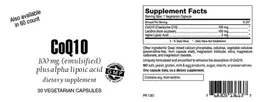 Label for CoQ10 100 mg