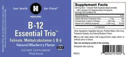 Label for B-12 Essential Trio Natural Blueberry Flavor