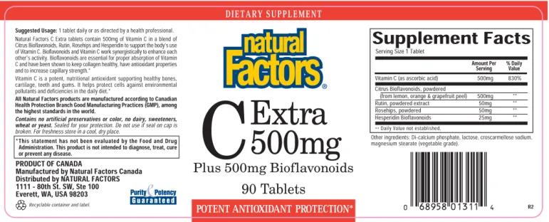 Label for C Extra 500 mg Plus 500 mg Bioflavonoids